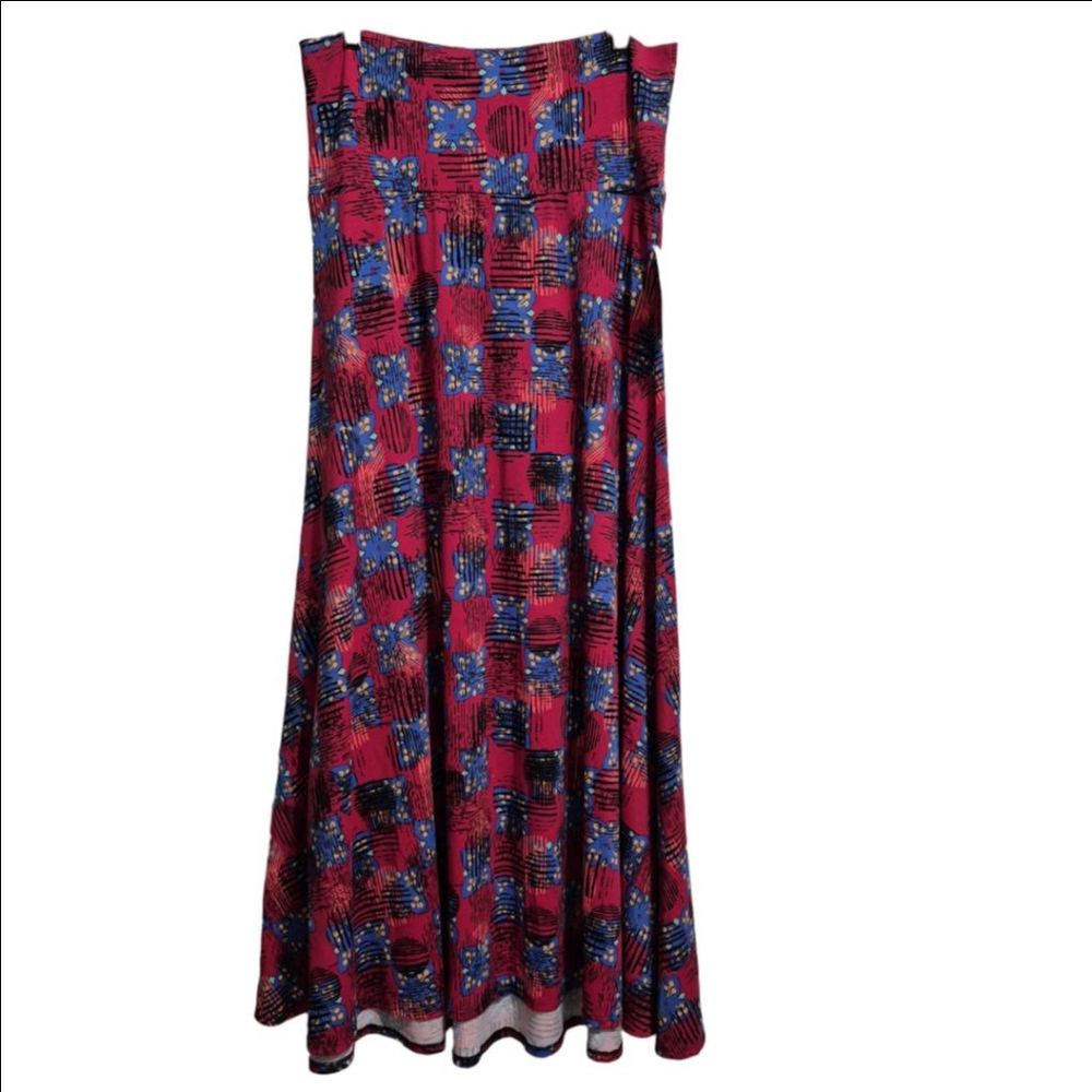 Women's LuLaRoe Red & Blue Patterned Maxi Skirt, Size L